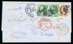 Stamp of Japan » Foreign Post Offices » U.S. Post Office Yokohama. 1871, 10c and 3c (6) on rare forwarded cover from Nagasaki to Yokohama, then to London