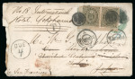 Stamp of Japan » 1876-1899 "Koban" Issues 1876, Old Koban 2 sen olive, over 4 sen green, on insufficiently franked US stationery to Tokyo forwarded to Yokohama