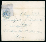 Stamp of Romania » 1858 (1st Nov.) - 1861 Moldavia - Handstruck at Jassy - Imperforate 1858 40pa on bluish paper, large to huge margins showing parts of the neighbouring stamp at top, tied to cover to Jassy
