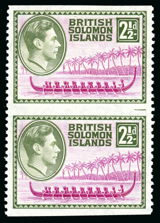 Stamp of British Solomon Islands 1939 2½d. magenta and sage-green, vertical pair, variety
