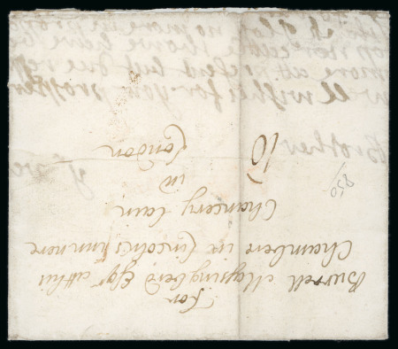 Stamp of Ireland » Pre-Stamp Postal History » Early Period - 1657-1784 11707 (Feb 24) Folded letter sent from Belfast via Dublin to London, showing superb small type BELFAST straight line