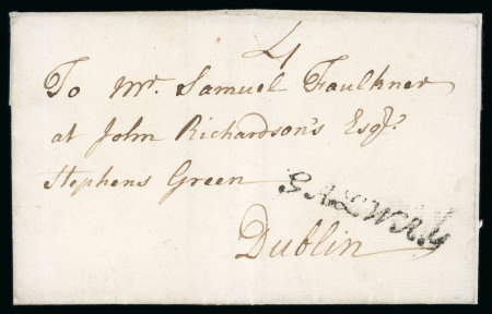 Stamp of Ireland » Pre-Stamp Postal History » Early Period - 1657-1784 1773 (January 5th) Folded cover from Galway to Dublin,