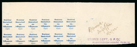 Stamp of Ireland » 1922 Overprint Proofs (PR1-PR29) Proof overprint in blue for the 5-line format of the low values: Upper right corner sheet marginal block of twelve