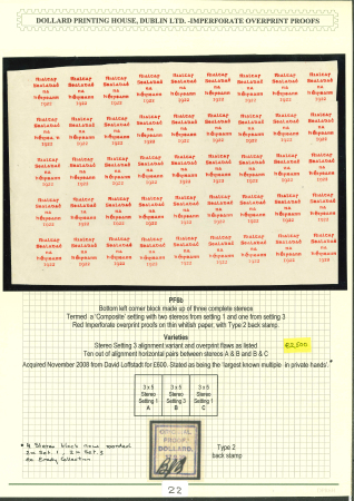 Stamp of Ireland » 1922 Overprint Proofs (PR1-PR29) Proof overprint in red for the 5-line format of the low values: Lower left corner sheet marginal block of forty-five