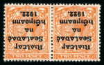 Stamp of Ireland » 1922 (Jul-Nov) Thom Overprints (T25-T41) 2d Orange, die II, mint horizontal pair showing INVERTED