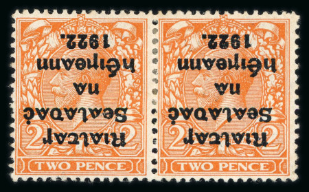 Stamp of Ireland » 1922 (Jul-Nov) Thom Overprints (T25-T41) 2d Orange, die II, mint horizontal pair showing INVERTED