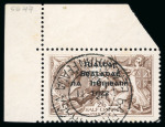 Stamp of Ireland » 1922 (Jul-Nov) Thom Overprints (T25-T41) 2s6d grey-brown, with perfect "R" in Crown, used top left corner sheet marginal single, showing superb central cds