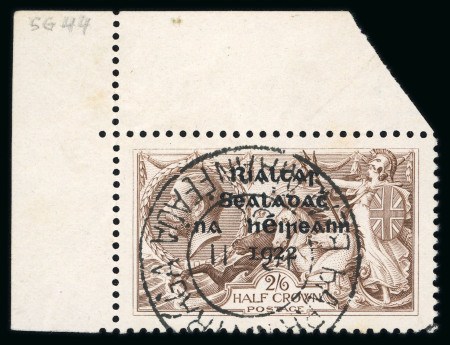 Stamp of Ireland » 1922 (Jul-Nov) Thom Overprints (T25-T41) 2s6d grey-brown, with perfect "R" in Crown, used top left corner sheet marginal single, showing superb central cds