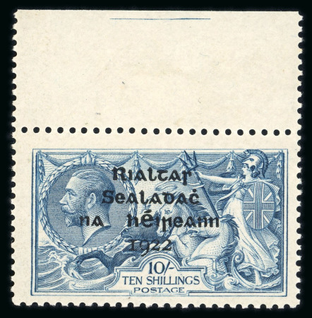 Stamp of Ireland » 1922 (Jul-Nov) Thom Overprints (T25-T41) 10s dull grey-blue, with broken "S" in Postage, mint nh top sheet marginal single, showing major re-entry
