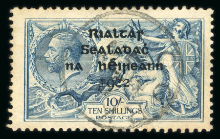 Stamp of Ireland » 1922 (Jul-Nov) Thom Overprints (T25-T41) 10s dull grey-blue, with broken "S" in Postage, used single, showing superb central CORK cds