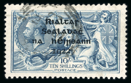 Stamp of Ireland » 1922 (Jul-Nov) Thom Overprints (T25-T41) 10s dull grey-blue, with broken "S" in Postage, used single with DUBLIN / 10.FE.23 cds, showing strokes over TEN