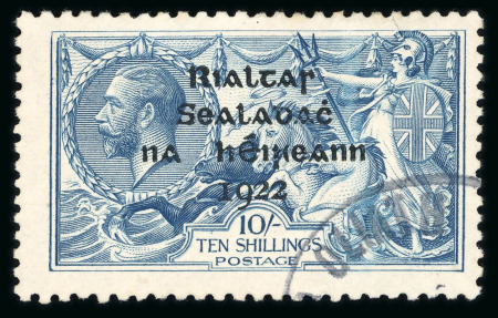 Stamp of Ireland » 1922 (Jul-Nov) Thom Overprints (T25-T41) 10s dull grey-blue, with broken "S" in Postage, used single, showing retouch to "10s" R8/1