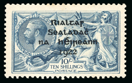 Stamp of Ireland » 1922 (Jul-Nov) Thom Overprints (T25-T41) 10s dull grey-blue, with broken "S" in Postage, mint single with gum redistributed, showing retouch to "10s" R8/1