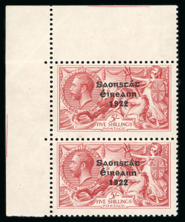 Stamp of Ireland » 1927-28 Wide Date Overprints (T72-T74) 5s rose-red, mint and mint nh lower sheet marginal