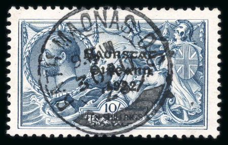 Stamp of Ireland » 1927-28 Wide Date Overprints (T72-T74) 10s dull grey-blue, with broken "S" in Postage, used single with superb central cds of Rathmines District Office