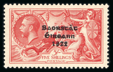 Stamp of Ireland » 1935 Re-Engraved Overprints (T75-T77) 5s red, mint single, position R9/2 with flat accent