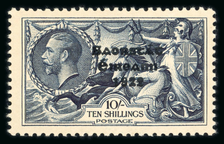 Stamp of Ireland » 1935 Re-Engraved Overprints (T75-T77) 10s indigo, mint single, position R9/2 with flat accent variety