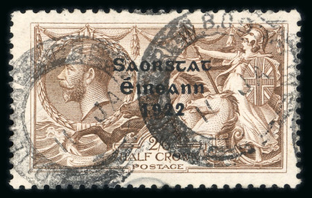 Stamp of Ireland » 1922-23 Thom Three-Line Overprints (T47-T61) 2s6d chocolate-brown, used single with two strikes