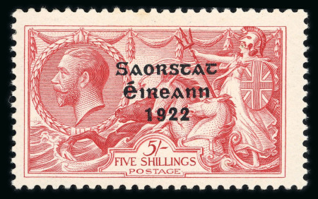 Stamp of Ireland » 1922-23 Thom Three-Line Overprints (T47-T61) 5s rose red, mint single, position R3/2 or R8/2 with