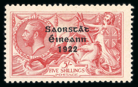 Stamp of Ireland » 1922-23 Thom Three-Line Overprints (T47-T61) 5s rose red, mint single, position R7/4 with missing