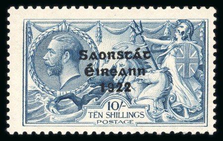 Stamp of Ireland » 1922-23 Thom Three-Line Overprints (T47-T61) 10s dull grey-blue, mint single with broken "S" in postage, position R4/2 with strokes over TEN plate flaw