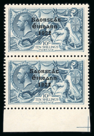 Stamp of Ireland » 1922-23 Thom Three-Line Overprints (T47-T61) 10s dull grey blue, mint vertical pair, single with perfect "S" in postage, position R9/2 with "S" over "E" variety