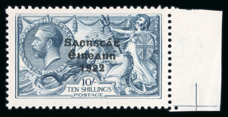 Stamp of Ireland » 1922-23 Thom Three-Line Overprints (T47-T61) 10s dull grey-blue, mint nh right sheet marginal, with perfect "S" in postage, position R5/2 with SACRSTAT variety