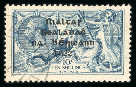 Stamp of Ireland » 1922 (Feb) Dollard Overprints (T1-T14) 10s dull grey-blue, broken "S" in POSTAGE, used single, with strokes over TEN plate flaw
