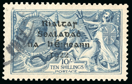 Stamp of Ireland » 1922 (Feb) Dollard Overprints (T1-T14) 10s dull grey-blue, broken "S" in POSTAGE, used, with R2/1 major re-entry plate flaw