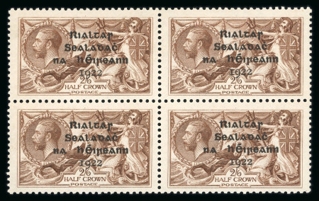 Stamp of Ireland » 1922 (Feb) Dollard Overprints (T1-T14) 2s6d chocolate brown, mint nh block of four, R7/1 with Brennan re-entry plate flaw