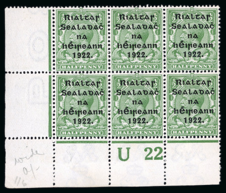 Stamp of Ireland » 1922 (Dec) Thom Overprints - Wide Setting (T42-T46) 1/2d green, printing trial proof overprint in jet black,
