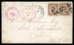 Stamp of Japan » Japan Post in China 1876, Old Koban 5 sen light brown (2), on two double weight covers to USA
