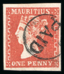 Stamp of Mauritius » 1859 Dardenne Issue (SG 41-44) 1859 Dardenne 1d deep red on laid paper with part of papermarker's watermark, good to large margins, used