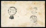 Stamp of Mauritius » 1859 Lapirot Issue » Intermediate Impressions (SG 38) 1859 Lapirot, intermediate impression, pair with close to huge margins, tied by void barred ovals to envelope to France