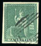 Stamp of Mauritius » 1858-62 Britannia Issues (SG 26-35) 1858-62 Britannia (4d) green, good even margins and light void barred oval