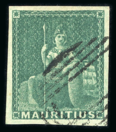 Stamp of Mauritius » 1858-62 Britannia Issues (SG 26-35) 1858-62 Britannia (4d) green, good even margins and light void barred oval