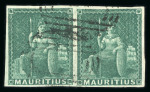 Stamp of Mauritius » 1858-62 Britannia Issues (SG 26-35) 1858-62 Britannia (4d) green pair, fine to god margins, used
