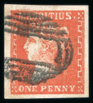 Stamp of Mauritius » 1859 Dardenne Issue (SG 41-44) 1859 Dardenne 1d red, good to very good margins, void barred oval