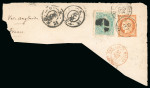 Stamp of Japan » Foreign Post Offices » French Post Office 1877, Large piece of envelope front with "Old Koban" 4 sen and France 40c