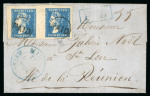 Stamp of Mauritius » 1859 Dardenne Issue (SG 41-44) 1859 Dardenne 2d blue pair with good to very large margins cancelled by two "PAID" circular hs on 1860 (Mar 8) entire datelined "Ile Maurice, St. Avolo, Moka"