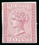Stamp of Mauritius » Later Issues 1863-72, 10d maroon imperf. plate proof on gummed wmk Crown CC paper
