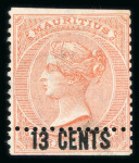 Stamp of Mauritius » Later Issues 1878 13c on 3d orange-red showing dramatic misperf., unused