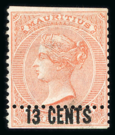 Stamp of Mauritius » Later Issues 1878 13c on 3d orange-red showing dramatic misperf., unused