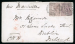 Stamp of Mauritius » Later Issues 1872 (May 31) envelope to Ireland with 1860 9d dull purple and 1863-72 1d brown tied by circular "B53" barred numerals