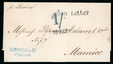 Stamp of Mauritius » Later Issues 1870 (Jun 28) entire from the Pipon Adam correspondence sent unpaid from St. Denis, Réunion, to Port Louis, with "1/ / TO PAY" and "Ship Letter" hs