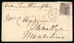 Stamp of Mauritius » Later Issues 1864 (Mar 18) envelope from Dublin to Mauritius with GB 1862-64 6d lilac tied by "186" Irish duplex, with "4 1/2d" accountancy hs