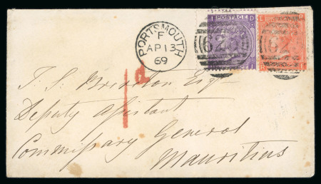 Stamp of Mauritius » Later Issues 1869 (Apr 13) envelope from Southsea to Mauritius