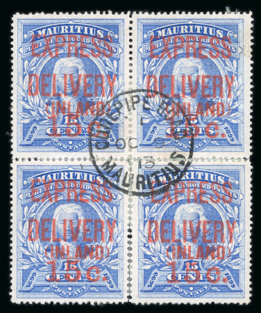 Stamp of Mauritius » Later Issues Express Delivery: 1903-04 15c on 15c (type E2 surch.) in reconstructed block of four