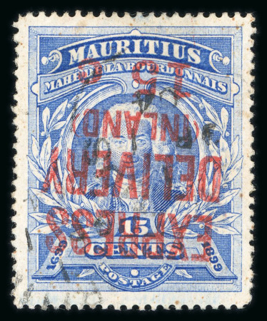 Stamp of Mauritius » Later Issues Express Delivery: 1903-04 15c on 15c (type E4 surch.) with inverted surcharge variety, used