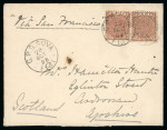 Stamp of Fiji 1898 (Oct 28) envelope to Scotland with 1891-98 2 1/2d perf.11x11 3/4 tied by G.P.O. Suva cds
